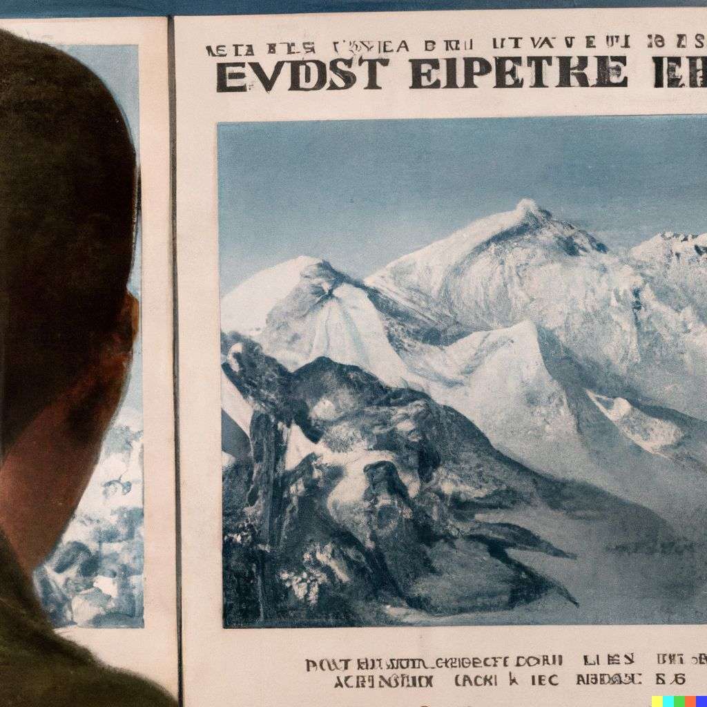 someone gazing at Mount Everest, government information leaflet from World War 2